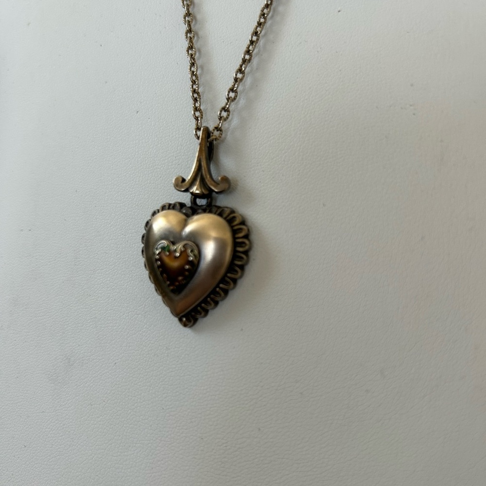 Antique Gold Vintage 3D Ornate Heart Locket  Filigree Boho Pendant Necklace RARE - Picture 5 of 10